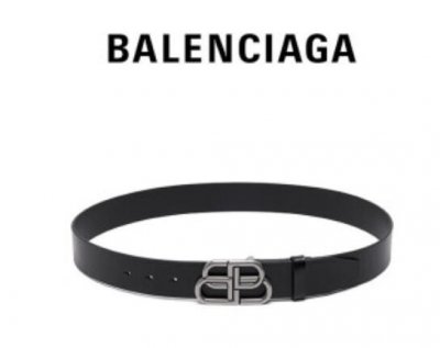 BALENCIAGA巴黎世家BB男士金属品牌标识牛皮革腰带